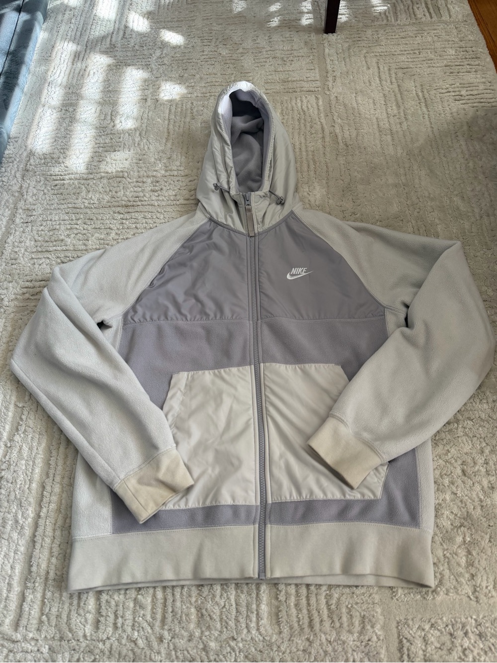Nike Sportswear Grey White Colorblock Fleece Full Zip Hooded Jacket